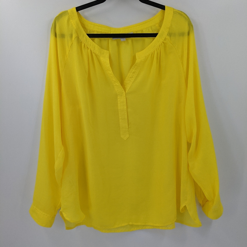 LOFT Sheer Long Sleeve Split Neck Popover Top